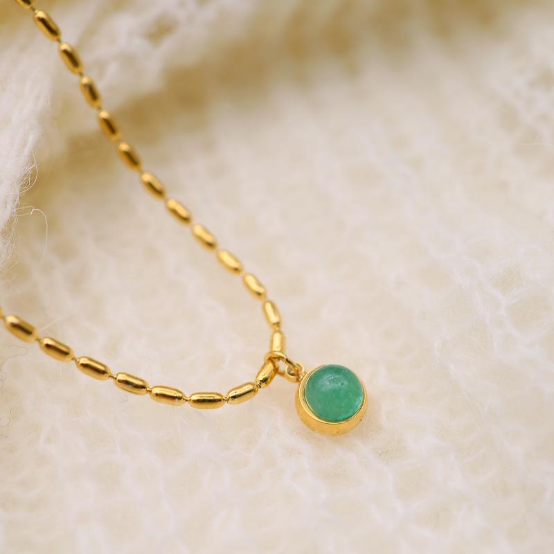 Elegant Korean-Japanese Style Titanium Steel Necklace with Colorfast Natural Stone Pendant - Light Luxury Sweater Chain