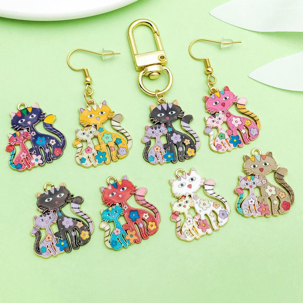 10 Color Enamel Alloy Cartoon Cat Charms Pendants for DIY Jewelry