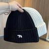 Ripped Wool Hat for Women In Autumn and Winter Versatile Warm Knitted Hat Showing Face Small Embroidery Polar Bear Ear Protection Cold Hat Men