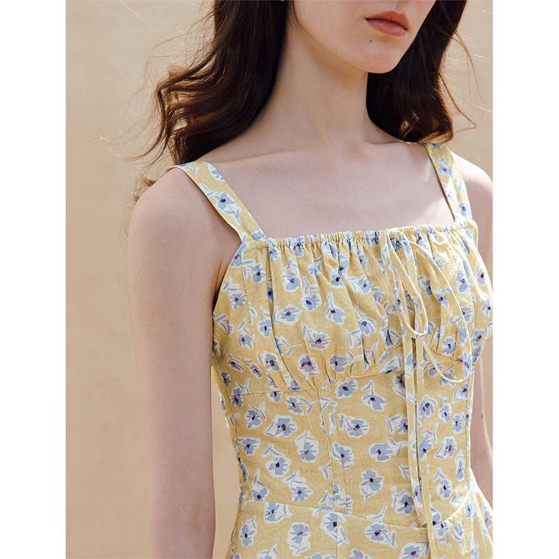 INMAN Xinjiang Baumwolle Florales Quadratischer Ausschnitt Midi-Kleid