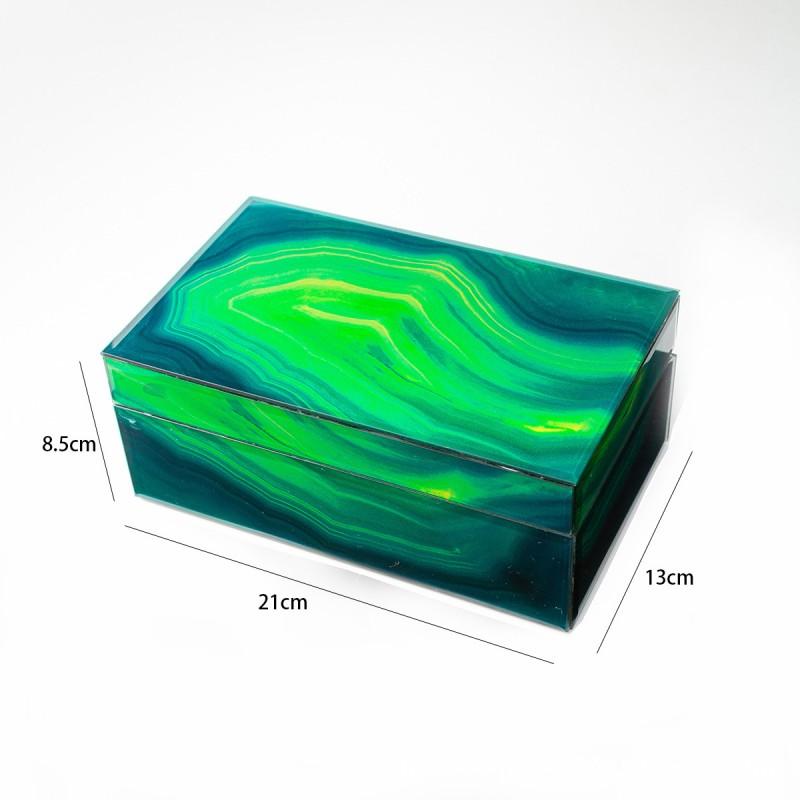 Elegant Flip-Top Glass Jewelry Box With Green Marble Storage Gift Case Necklaces Earrings Rings