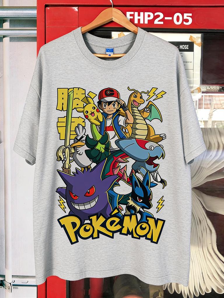 Pokémon Pokémon Cartoon Animation BigSized Loose Summer Boys and Girls Printed ShortSleeved TShirt