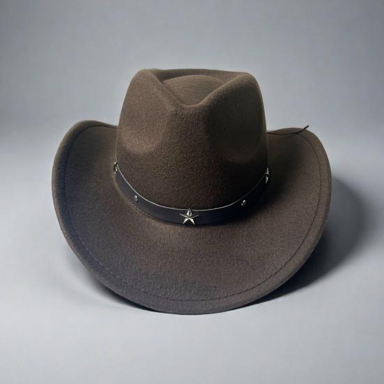 Western Cowboy Hat for Women Men Wide Brim Beach Cowgirls Hat Rolled-Up Felt Fedora Hat with Star Band