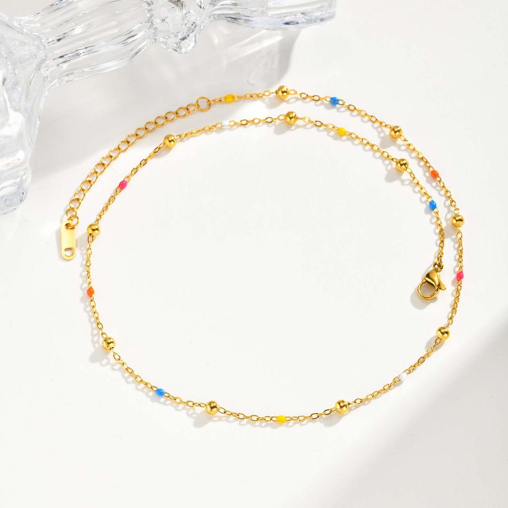 Fashion Personality Bohemian Style Colorful Beads Chain Necklace, Stainless Steel Choker Necklace for Women Chic Jewelry Gift