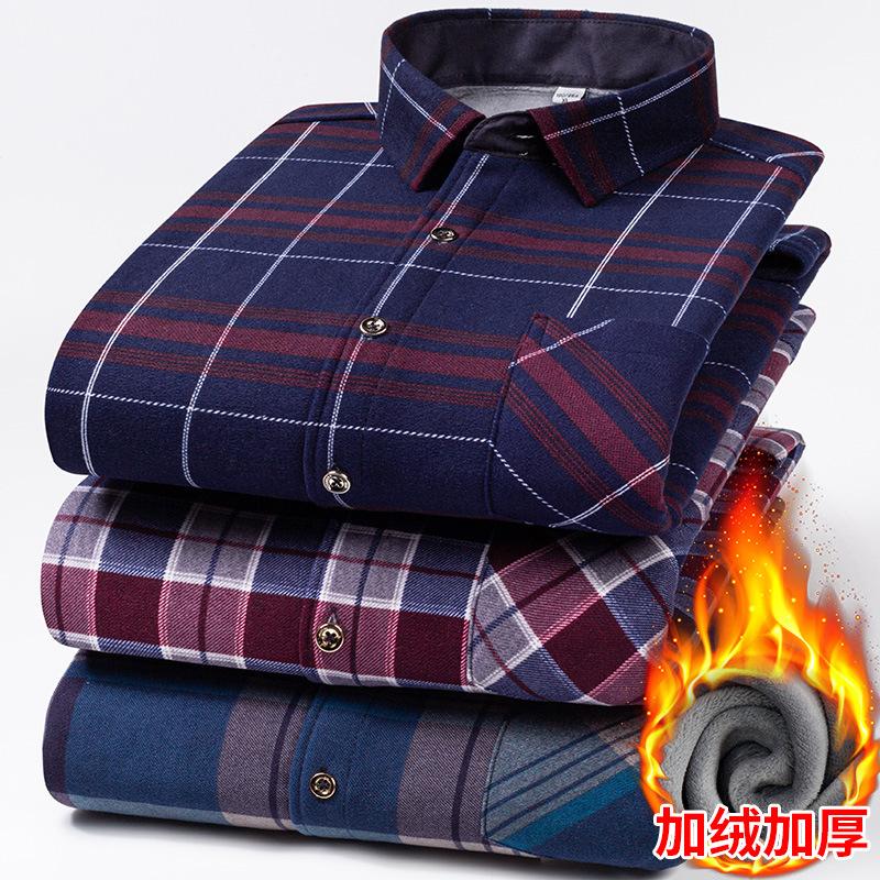 Men's Travel Casual Winter Double-Sided Fleece Warm Thickened Fleece Plaid Work Shirt Plus Size Extra Large Clothes Shirt's