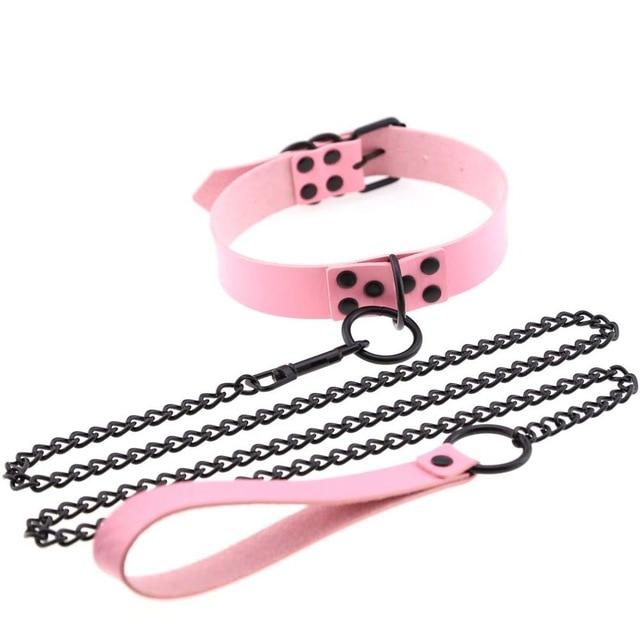 Rivet Slave Collar With Leash Pet Play Owned Submissive Collars & Leashes
