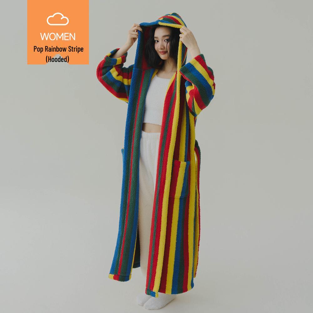 Женский толстый коралловый флисовый клетчатый зимний халат - Очень длинный, теплый, антистатический пижамный комплект Medium