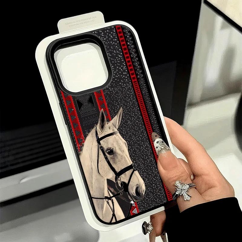 Vintage Totem Horse Pattern Phone Case For IPhone 17 16 16E 15 14 13 12 11 Pro Max XR XS Max 7 8 Plus Cute INS Cover Case