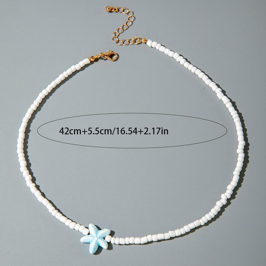 Sommer Neue Blaue Strandstil Keramik Seestern Reisperlen Halskette Damen Schmuck, Sommerliche Frische Dopamin Stil Halskette