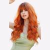 Vibrant Orange Ginger Wig - 26" Heat Resistant Loose Waves with Blunt Bangs, Platinum & Pink Balayage Synthetic Hair for Cosplay & Parties