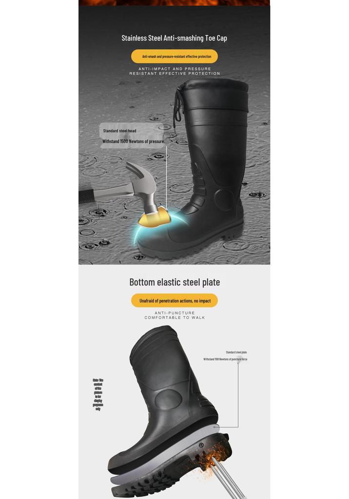High-Top Cotton Winter Work Boots: Warm, Anti-Smash, Puncture-Resistant, Anti-Slip, Oil-Resistant, Steel Toe and Sole, Waterproof.