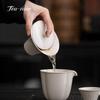 Pure Hand Gaiwan Ceramic Tea Tureen 150ml Grass Ash Covered Bowl Gaiwan Porcelain Cup Two Talents Bowl With Lid Kungfu Tea Set