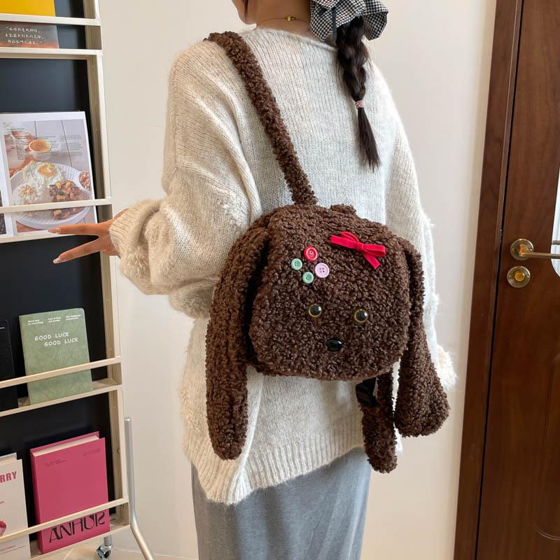 Plush cute puppy backpack for women 2025 autumn and winter new sweet fluffy schoolbag going out lightweight small backpack