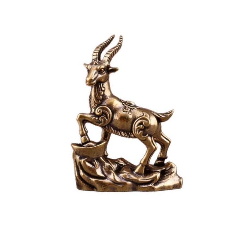 Vintage Feng Shui Coins Goat Statue Desktop Ornament Home Decoration Craft Accessories Lucky Zodiac Animal Sheep Figurine