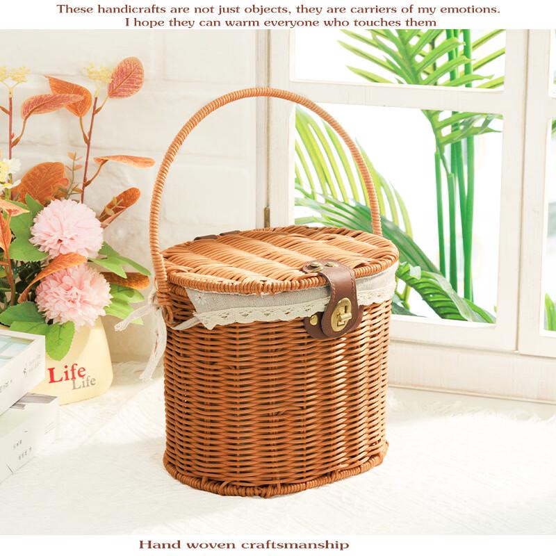 Handheld Imitation Rattan Picnic Basket