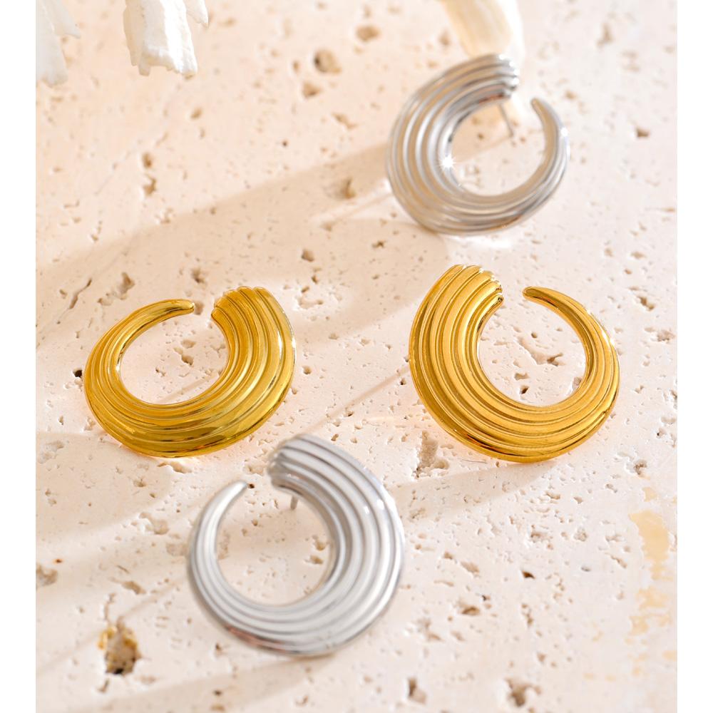 Eetit Stainless Steel Geometric Stripe Hollow Stud Earrings for All Occasions Anti Allergic Metal Simple Daily Modern Jewelry