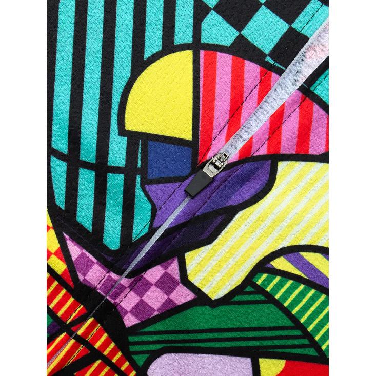 Farbenfroher Radsport-Musterdruck, Herren Kurzarm Radtrikot mit Reißverschluss, Atmungsaktives Schnelltrocknendes Slim-Fit Radsportshirt für Herren