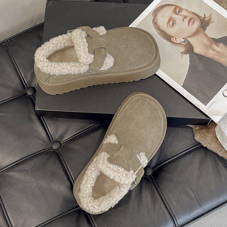 Platform Snow Boots Women's Winter Velvet Maillard Loafer Cotton Shoes 2025 New One-pedal Retro Boken Shoes