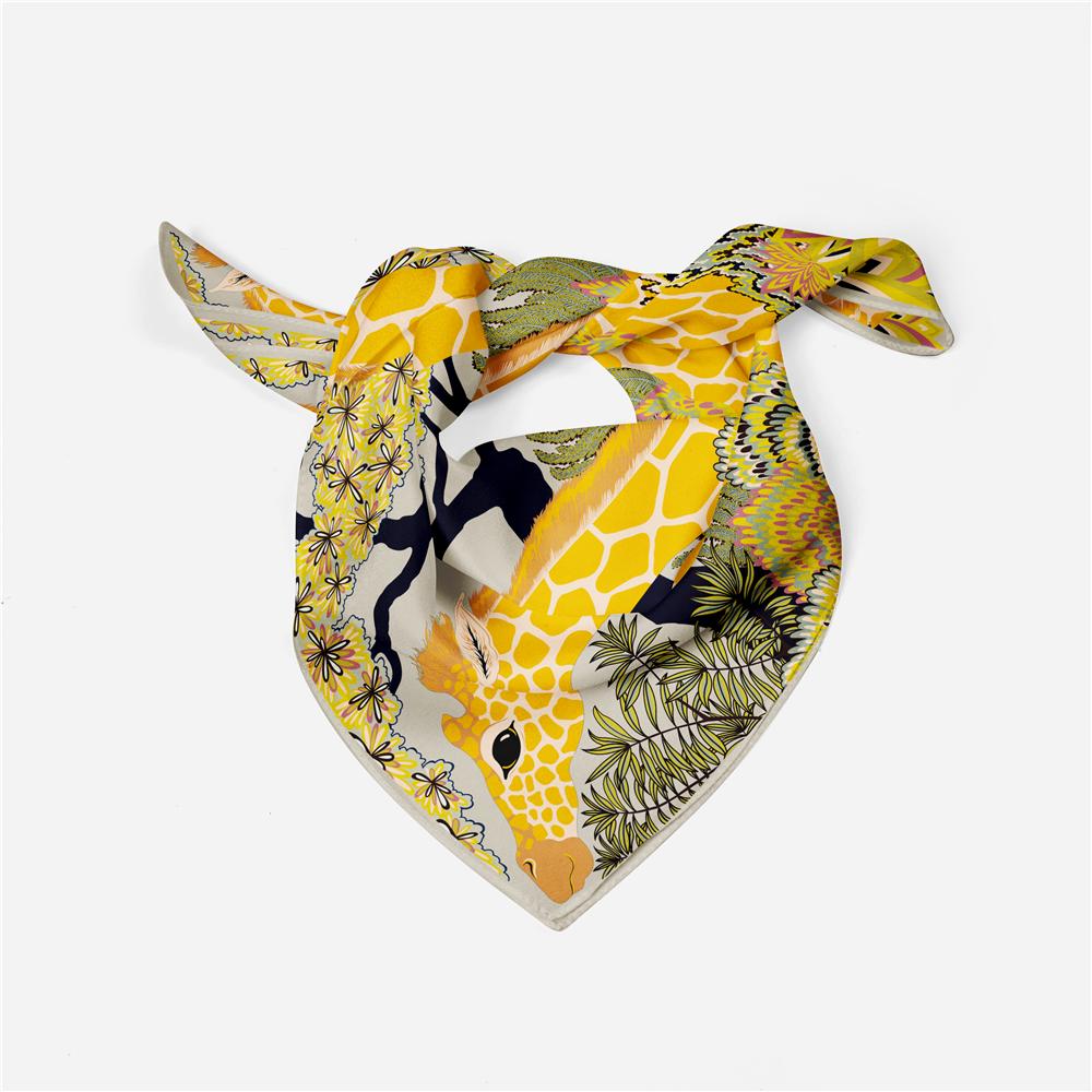 53cm Giraffe Square Scarf Woman Design Silk Scarf Women Bandana Luxury Headband Hijab Neckerchief