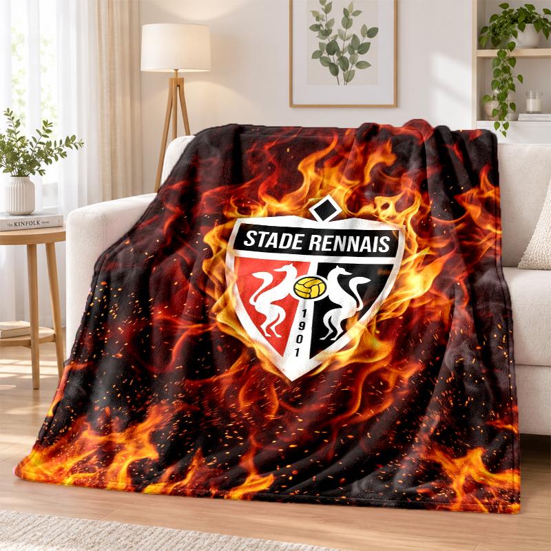 Stade Rennais FC Printed Flannel Blanket Warm Comfort Bed Throw For Indoor Home Decoration
