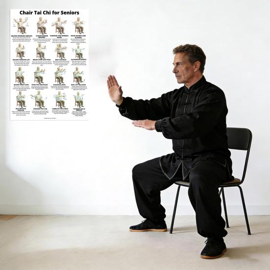 3 kusy Tai Chi cvičebních plakátů Ilustrace sedavé Tai Chi sestavy Pokyny pro jemné cvičení pro začátečníky Tai Chi Seniory