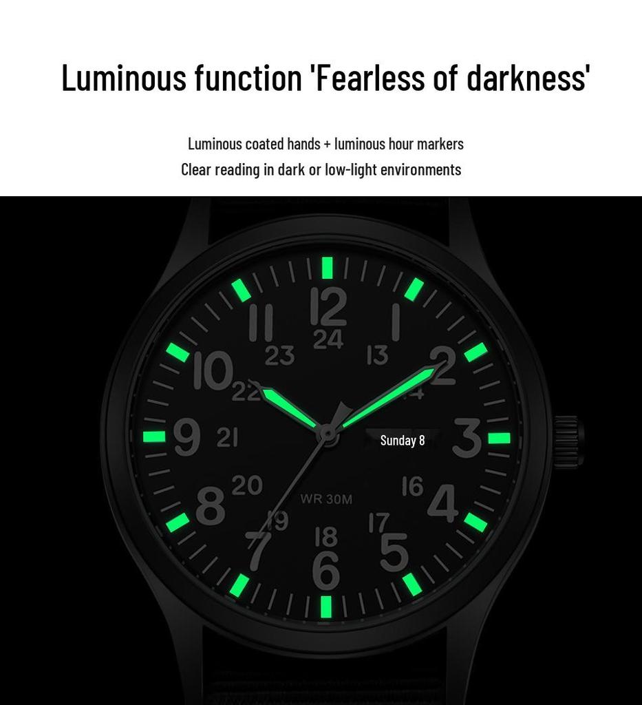 TPW 2024 Men's Luminous Nylon Quartz Watch with Date and Week Display