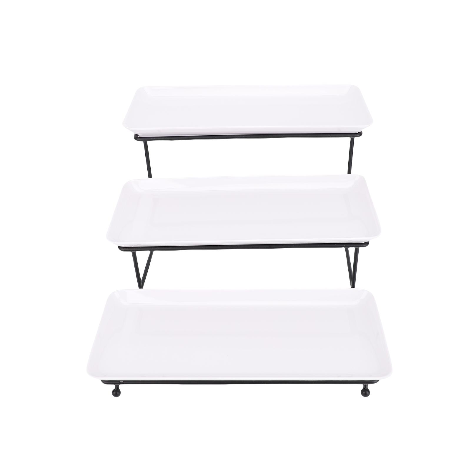 

Трехъярусная подставка для еды с белыми фарфоровыми подносами, многоярусное сервировочное блюдо, декор для обеденного стола, свадебной вечеринки