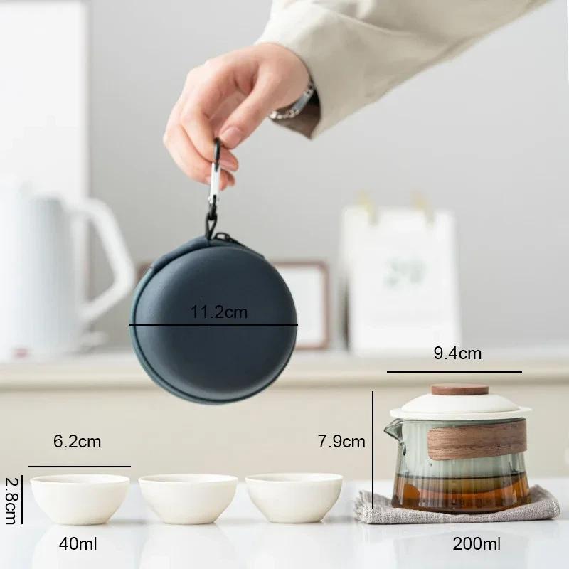 Portable Travel Tea Set with Bag – Ceramic Teapot and 3 Cups for Outdoor Camping & Home Brewing