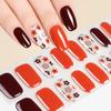 16 Tips Mini Flower Semi-Cured UV Gel French Style Dark Red Self Adhesive Nail Stickers Wraps
