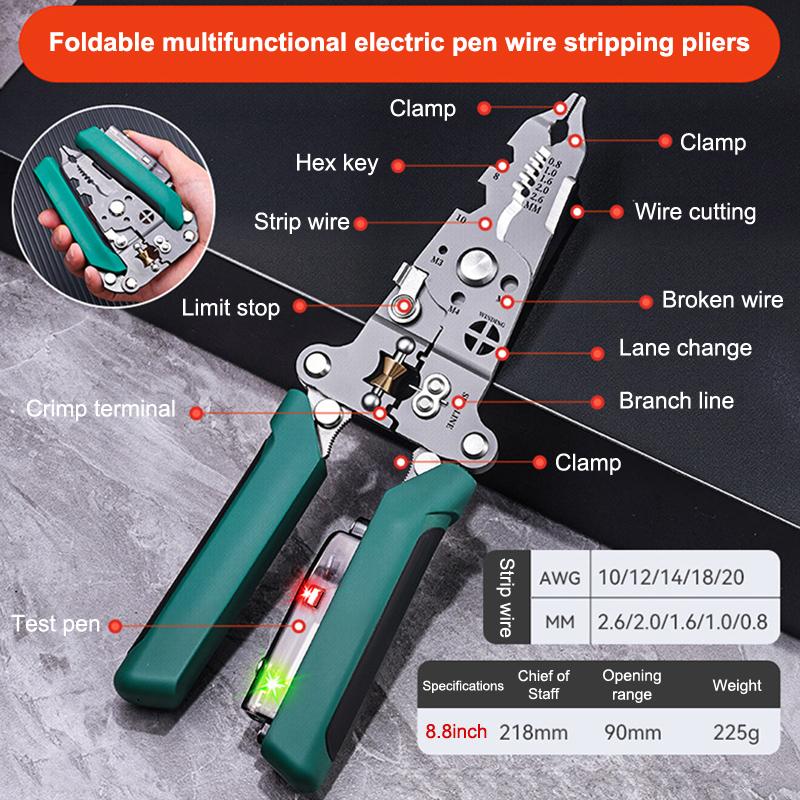 Foldable Wire Strippers With Electricity Measurement Function 10 In 1 Wire Stripping Pliers For Cutting Pulling Wires