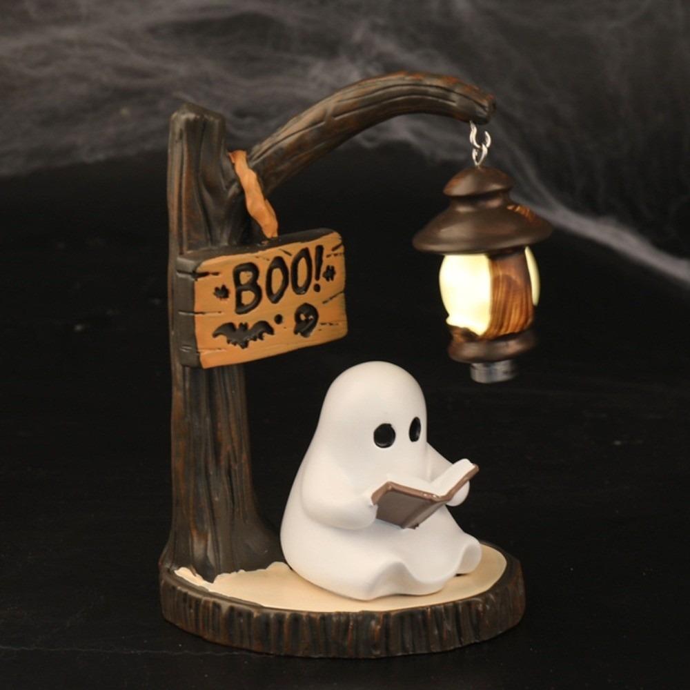 Handbemalte Halloween-Lampe, batteriebetrieben, Schreibtisch-Dekoration, Licht, Geschenk für Buchclub