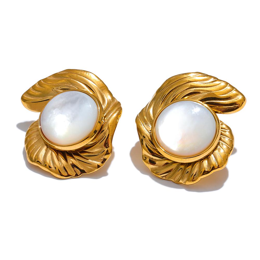 

Yhpup Stainless Steel Natural Shell Statement Geometry Big Stud Earrings Fashion Waterproof Metal Stylish Jewelry for Women