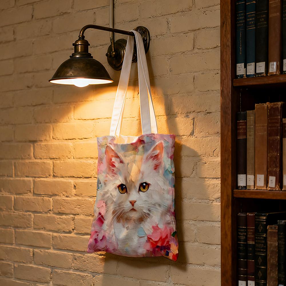 Cute Oil Painting Cat Storage Bags Large Capacity Canvas Bag For Female Students To Hold Books Tote Mommy Bag