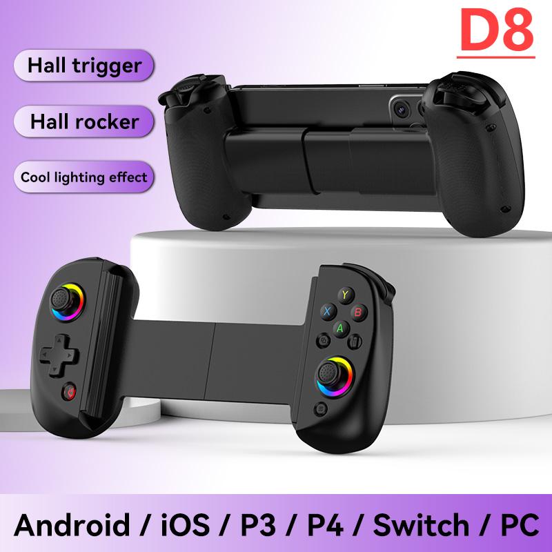 D8 Telescopic Mobile Gaming Controller RGB Light Mobile Phone Gamepad Bluetooth-Compatible5.2 for Android ApplePS3 PS4 Switch PC