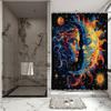 Boho Mid Century Shower Curtain Celestial Sun Moon Love Stars Fantasy Galaxy Shower Curtains Hippie  Cool Colorful With 12 Hoo
