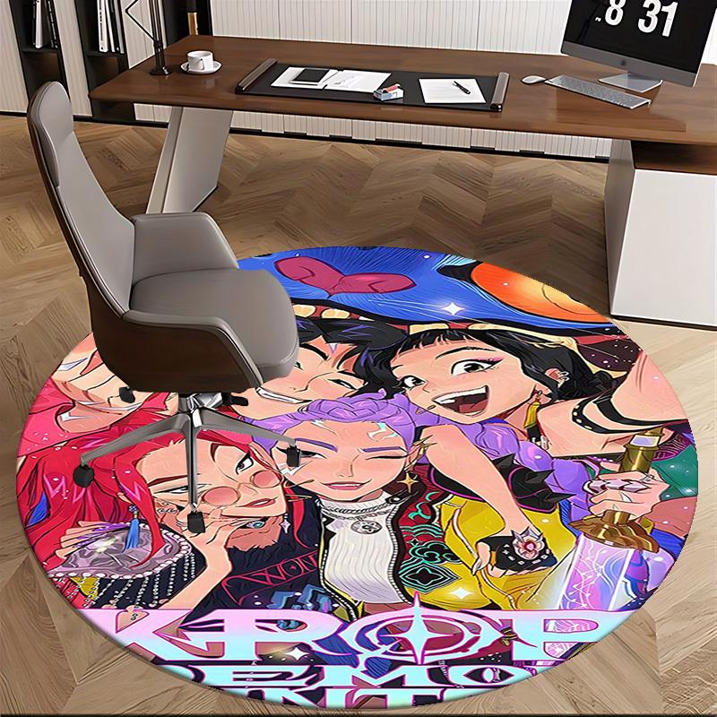 1pc Round Carpet Cartoon Characters Decorative Rug for Office Chair Mat, Non-Slip Floor Covering, Home Decoration, Living Room, Bedroom, Game Room