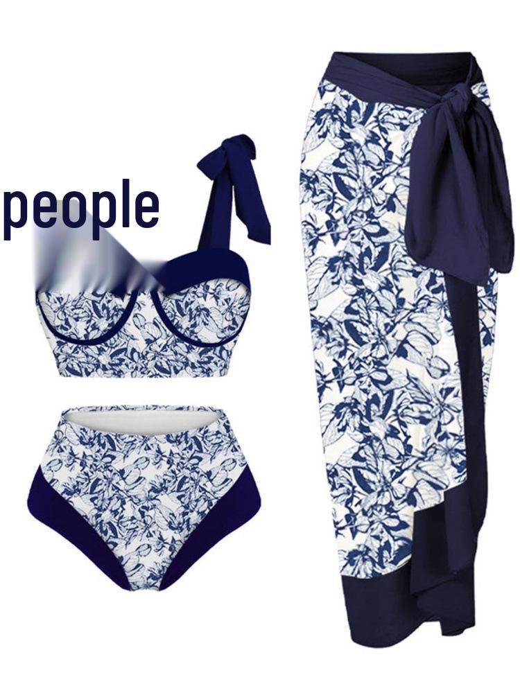 

2024 Купальник-бикини консервативного стиля из трех частей с сетчатой длинной юбкой и цифровым принтом - Женский Medium