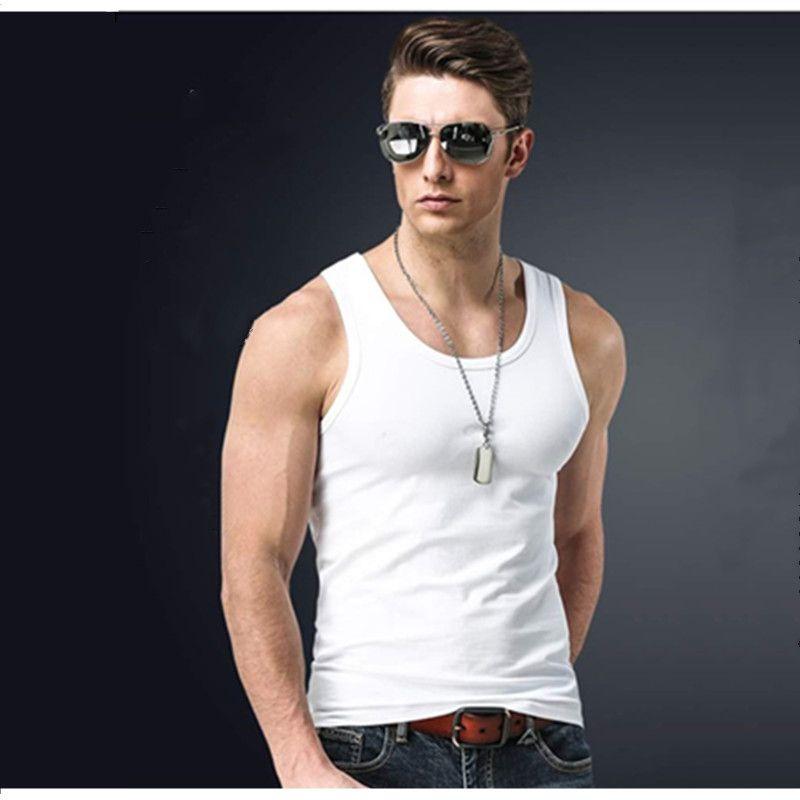 Мужская майка без рукавов, футболка из чистого хлопка для фитнеса и спорта, облегающая основа, широкие плечи, летняя облегающая футболка M белый