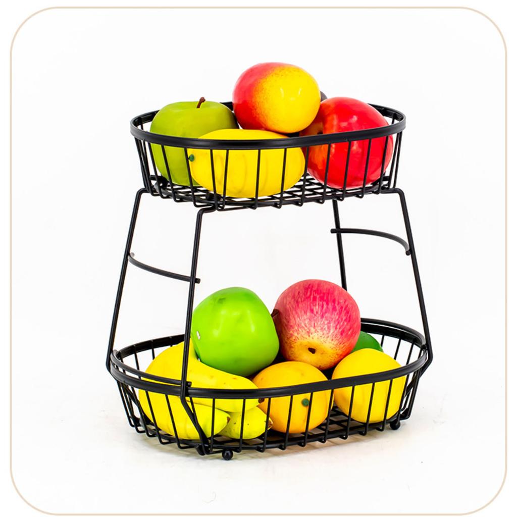 Detachable Two-Tier Metal Wire Fruit Basket Kitchen Countertop Storage Rack for Living Room Tabletop Organization and Display