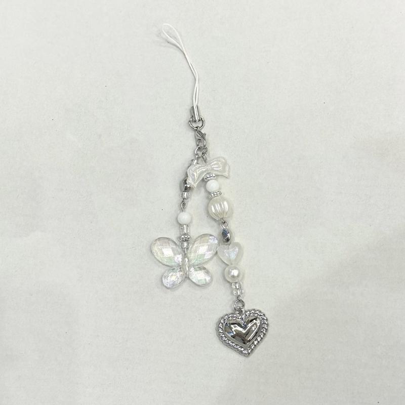 Unique Butterfly Beaded Mobile Phone Pendant Lanyard Embellishment Keychain Keyring Bag Accessory for Fashion Enthusiast