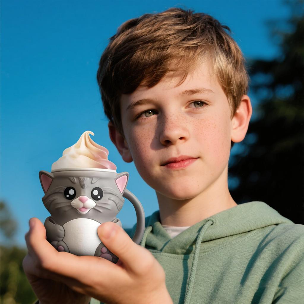 Cuddles The Cat Ice Pint Holder, 3D Printed Cup With Handle & Snack Drawer, Cute Leak Proof Cat Ice Cream Pint Holder, For Cat Lovers Gifts