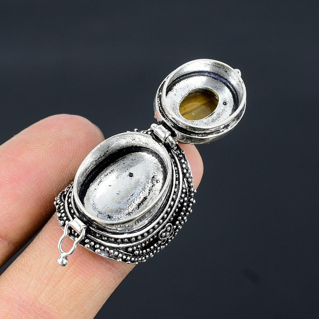 Tiger Eye Gemstone 925 Sterling Silver Jewelry Poison Ring Jewelry Size 9