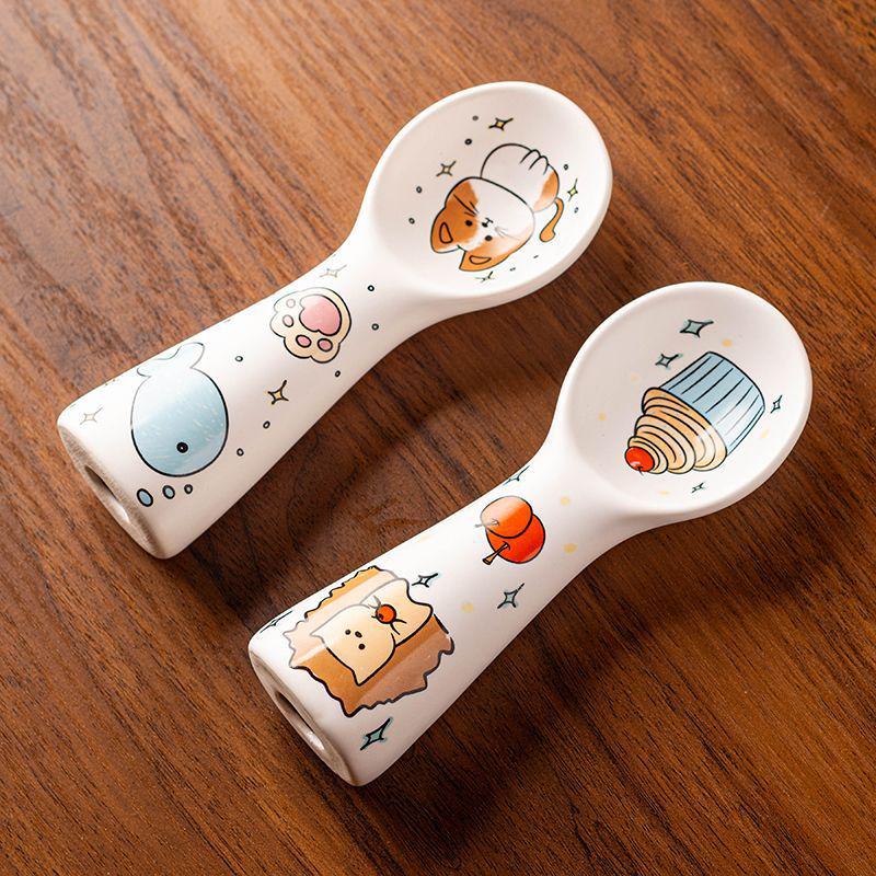 Ceramic Cat Food Spoon with Long Handle - Mold-Resistant, Anti-Dog Design for Feeding Strips and Cans