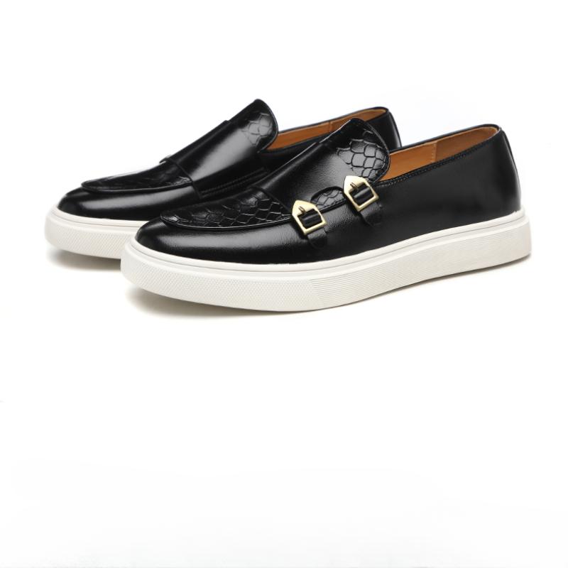 New Black Men Sneakers Slip-On Solid Double Buckle Brown Platform Shoes Men's Vulcanize Shoes  Size 38-46