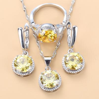 Charm Damen   Schmuck Für Damen Mode Vintage Gelber Zirkon Runde Ohrringe Halskette Und Anhänger Ring 10-Farben Sets