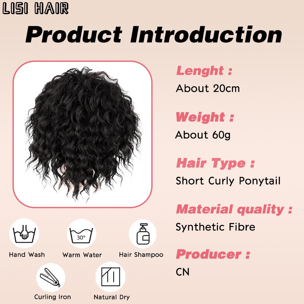 MISSQUEEN Extensiones de Cola de Caballo Sintética Corta Rizada con Cordón Ajustable Clip en Extensiones de Cabello Peluca para Uso Diario de Aspecto Natural