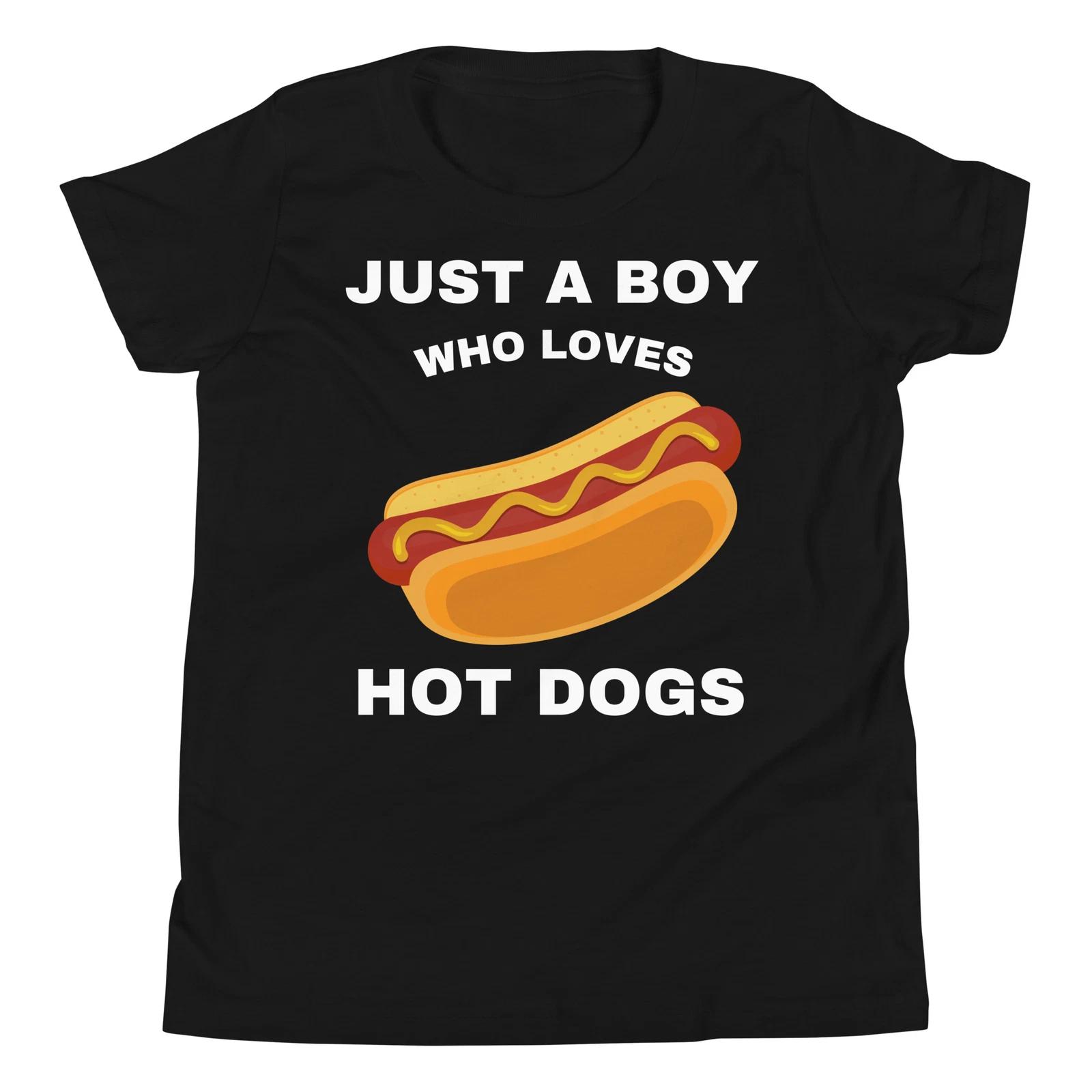 

Just A Boy Who Loves Hot Dogs Hot Dog Bun Food Lover Youth Short Sleeve T-Shirt 120