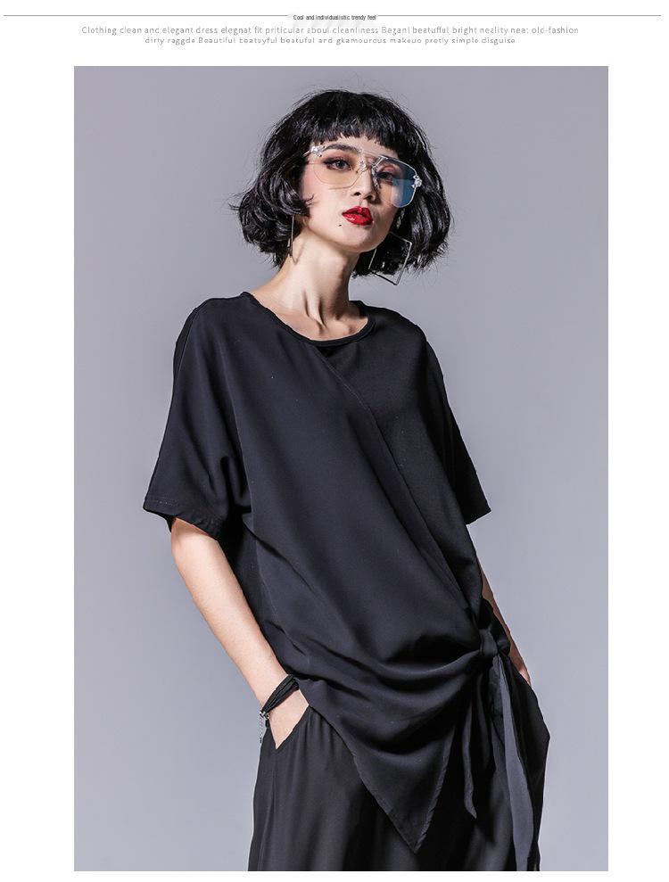 Asymmetrisches Damen-T-Shirt mit Chiffon-Modal-Einsatz, locker geschnitten