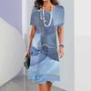 2026 Summer Retro Texture Printing Short-sleeved Dress Ladies Casual Fashion Round Neck Loose Dress