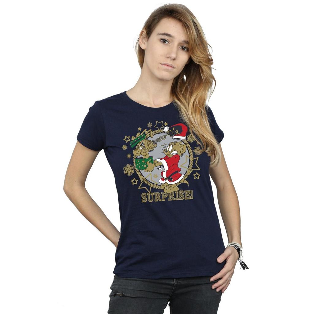 Tom And Jerry Womens/Ladies Christmas Surprise Cotton T-Shirt